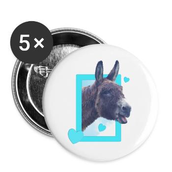 cute donkey at the window blue hearts - Buttons large 2.2''/56 mm (5-pack) - white - Front