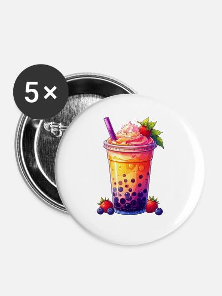 Bubble Tea - Buttons groß 56 mm (5er Pack) - Weiß