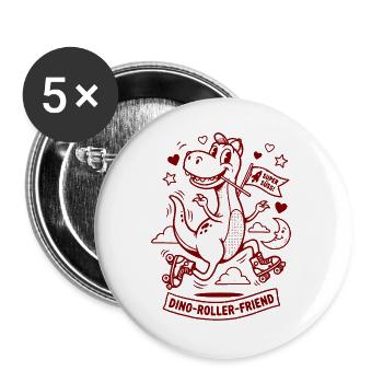 Dino-Roller-Friend Skater-Dino Motiv - Buttons groß 56 mm (5er Pack) - Weiß - Vorne