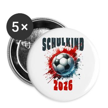 Schulkind 2026 - Fußball - Buttons groß 56 mm (5er Pack) - Weiß - Vorne