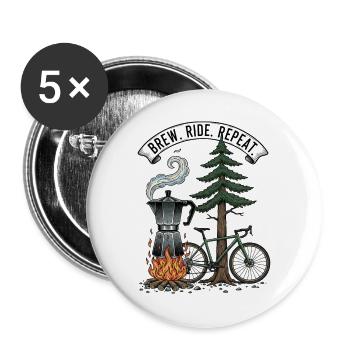 Gravure sur bois de moto Moka Brew Ride Repeat - Lot de 5 grands badges (56 mm) - blanc - Devant