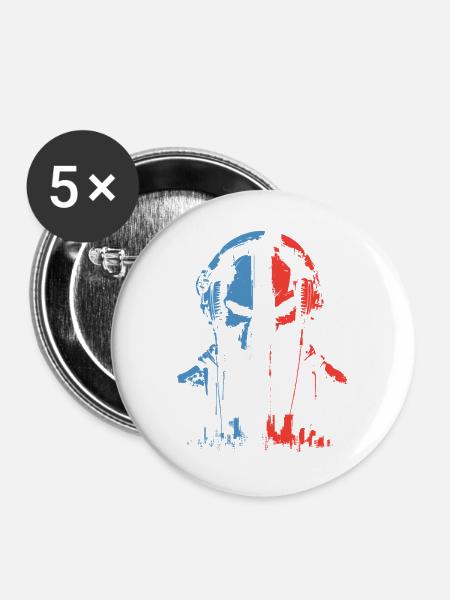 Kopfhörer-Schädel in Trikolore - Buttons groß 56 mm (5er Pack) - Weiß