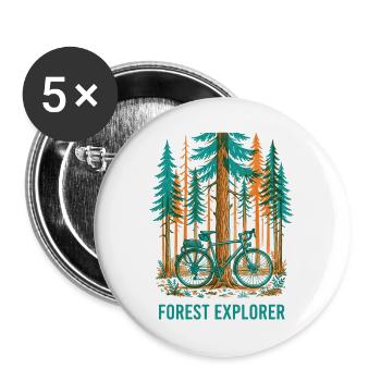 Forest Explorer Risograph Bike Art - Buttons large 2.2''/56 mm (5-pack) - white - Front