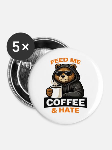 Grumpy Bear Kaffee-Einstellung - Buttons groß 56 mm (5er Pack) - Weiß