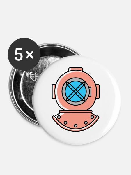 Taucherhelm Tauchen symbol - Buttons groß 56 mm (5er Pack) - Weiß