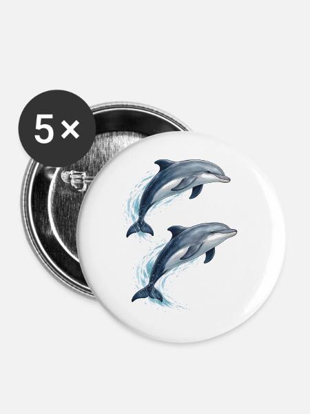 Zwei springende Delfine Illustration - Buttons groß 56 mm (5er Pack) - Weiß