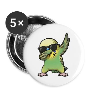 Dabbing budgie green - Buttons large 2.2''/56 mm (5-pack) - white - Front