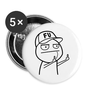FU Meme mit Basecap (Farbe änderbar) - Buttons groß 56 mm (5er Pack) - Weiß - Vorne