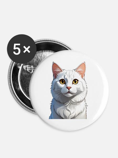weiße Katze - Buttons groß 56 mm (5er Pack) - Weiß
