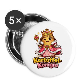 Kartoffel-Königin | Kartoffelkönigin (md) - Buttons groß 56 mm (5er Pack) - Weiß - Vorne