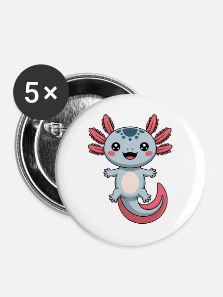 Axolotl Süß Comic - Buttons groß 56 mm (5er Pack) - Weiß