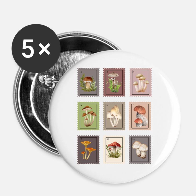 Mushroom Design - Buttons large 2.2''/56 mm (5-pack) - white