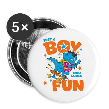 Einfach ein Junge, der Spaß liebt, lustiges Hemd-Kind - Buttons groß 56 mm (5er Pack) - Weiß - Vorne