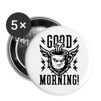 Good Morning Kaffeetasse Blitz Schwarz - Buttons groß 56 mm (5er Pack) - Weiß - Vorne