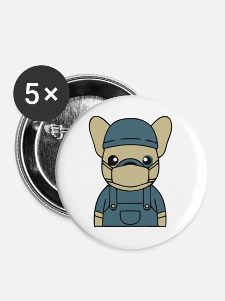 Frenchie Pflegekraft OP Maske - Buttons groß 56 mm (5er Pack) - Weiß