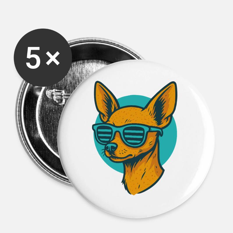 Chihuahua Sunglasses Retro - Buttons large 2.2''/56 mm (5-pack) - white