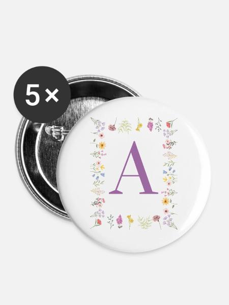 Floral Initial - Buttons groß 56 mm (5er Pack) - Weiß
