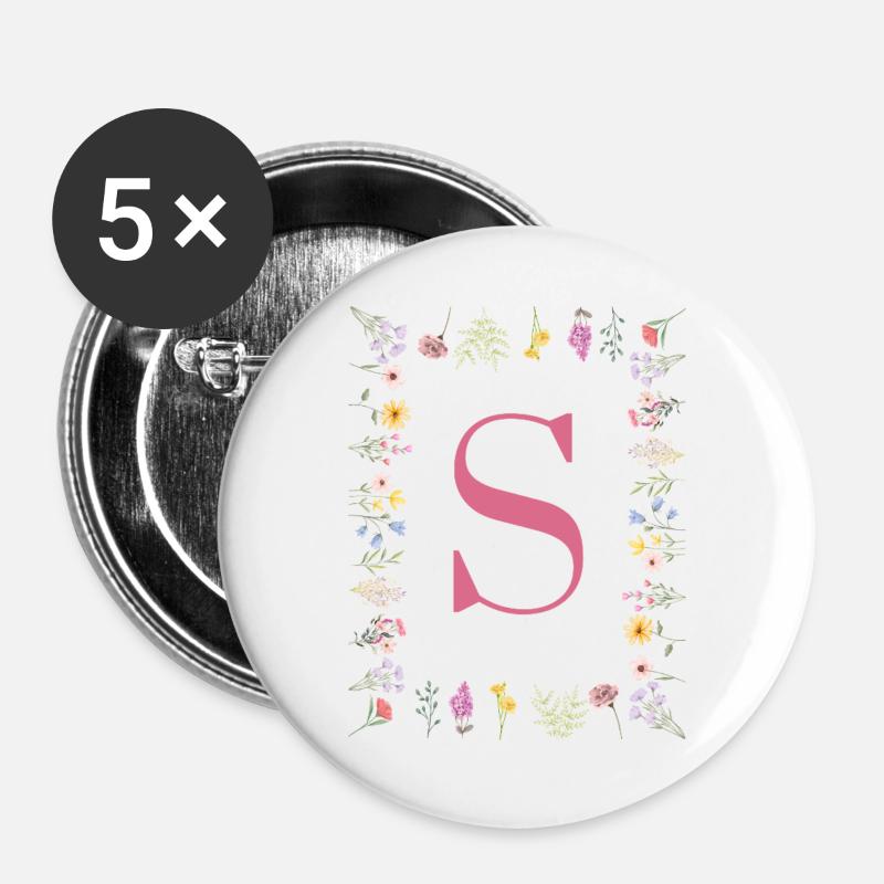 Initial S Floral Monogram - Buttons large 2.2''/56 mm (5-pack) - white