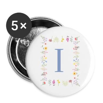 Florale Initial "I" Blumenmonogramm - Buttons groß 56 mm (5er Pack) - Weiß - Vorne