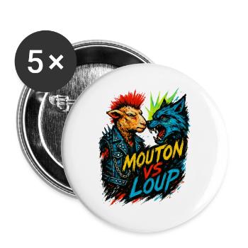 Mouton Punk Contre Loup Féroce - Lot de 5 grands badges (56 mm) - blanc - Devant