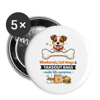 Remues de queue du week-end & plaisir à emporter - Lot de 5 grands badges (56 mm) - blanc - Devant