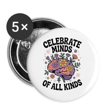 Neurodivergent Brain – ADHD & Autism Flowers - Buttons large 2.2''/56 mm (5-pack) - white - Front
