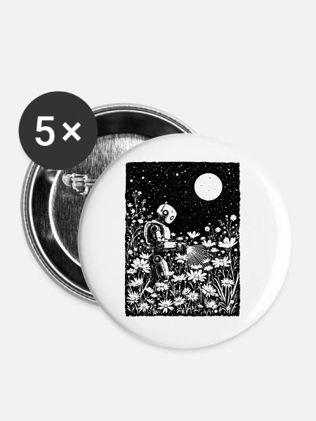 Roboter gießt leuchtende Blumen - Buttons groß 56 mm (5er Pack) - Weiß
