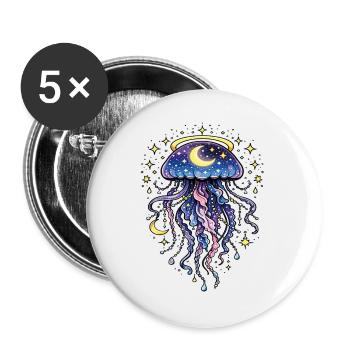 Jellyfish, cosmic galaxy, moon and stars - Buttons large 2.2''/56 mm (5-pack) - white - Front