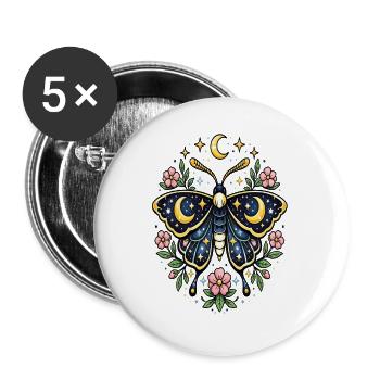 Celestial Butterfly Moon Flowers Stars - Buttons large 2.2''/56 mm (5-pack) - white - Front