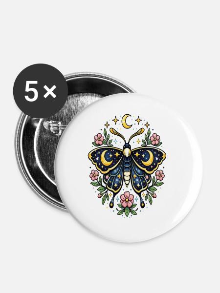 Himmlischer Schmetterling Mondblüten Sterne - Buttons groß 56 mm (5er Pack) - Weiß
