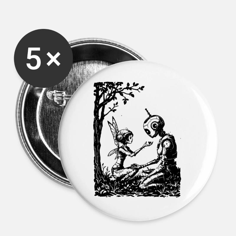 Fairy Fixing a Robot - Buttons large 2.2''/56 mm (5-pack) - white