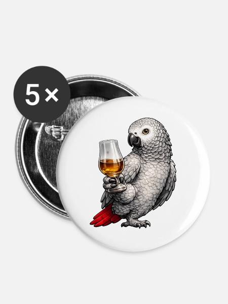 Graupapagei Whisky - Buttons groß 56 mm (5er Pack) - Weiß