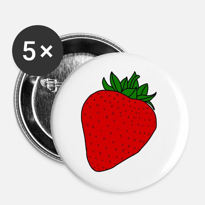 Rote Erdbeere - Buttons groß 56 mm (5er Pack) - Weiß