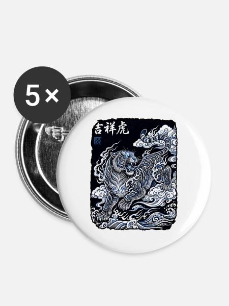 Chinesischer Tiger - Buttons groß 56 mm (5er Pack) - Weiß