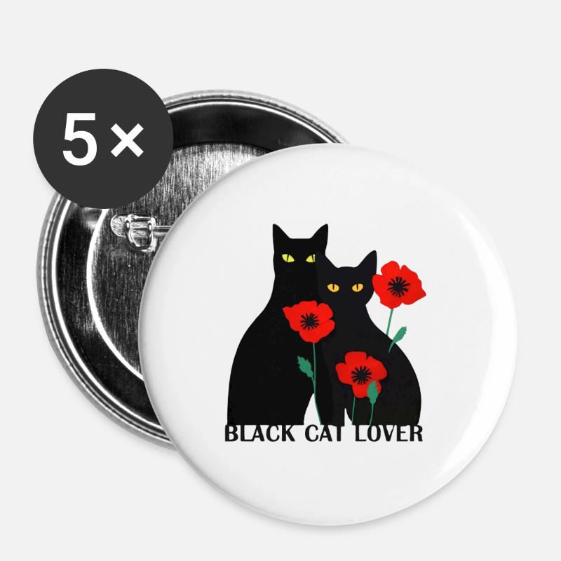 Black cat lover - Buttons large 2.2''/56 mm (5-pack) - white