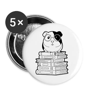Meerschweinchen Bücher Nerd Kontur - Buttons groß 56 mm (5er Pack) - Weiß - Vorne