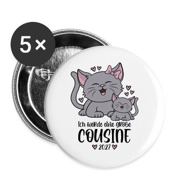 Ich werde eine große Cousine 2027 Kätzchen - Buttons groß 56 mm (5er Pack) - Weiß - Vorne