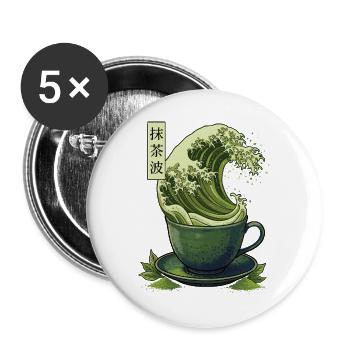 Matcha Wave Shirt Japan Style Tee Design - Buttons groß 56 mm (5er Pack) - Weiß - Vorne