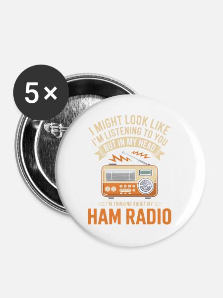 Amateurfunk-Tee - Buttons groß 56 mm (5er Pack) - Weiß