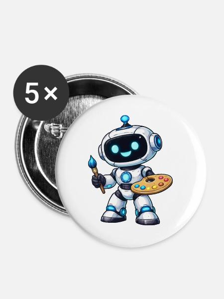 Künstlerischer Malroboter mit Palette - Buttons groß 56 mm (5er Pack) - Weiß