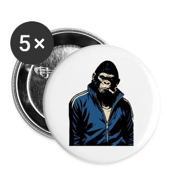 Gorille en survêtement bleu fumant un cigare - Lot de 5 grands badges (56 mm) - blanc - Devant