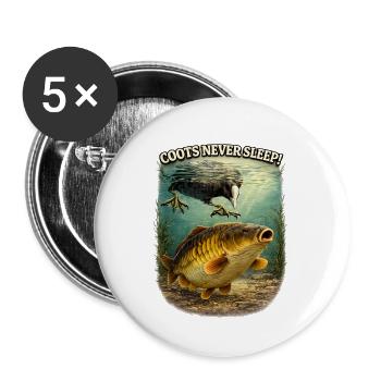 Blässhühner schlafen nie Komisches Karpfenfischen-Design - Buttons groß 56 mm (5er Pack) - Weiß - Vorne
