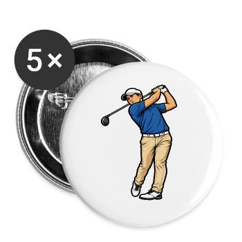 Golfer im Vollschwung, sportlicher Stil - Buttons groß 56 mm (5er Pack) - Weiß - Vorne