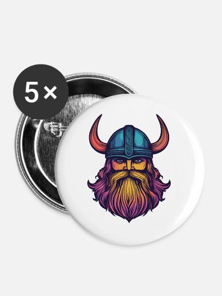 Wikinger Helm - Buttons groß 56 mm (5er Pack) - Weiß