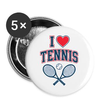 I Love Tennis Shirt, Cool Tennis Fan Style - Buttons groß 56 mm (5er Pack) - Weiß - Vorne