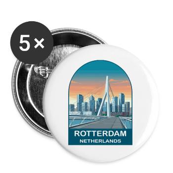 Rotterdam Pays-Bas Skyline Vintage Travel Art - Lot de 5 grands badges (56 mm) - blanc - Devant