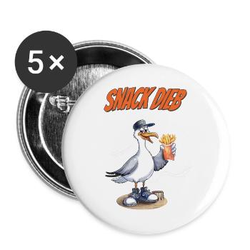 Snack Dieb Möwe Lustiger Pommes Spruch - Buttons groß 56 mm (5er Pack) - Weiß - Vorne