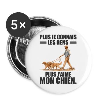 Je mehr ich meinen Hund liebe: Humor und Leidenschaft - Buttons groß 56 mm (5er Pack) - Weiß - Vorne