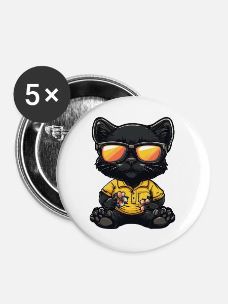 Panther Comic Urlaub - Buttons groß 56 mm (5er Pack) - Weiß