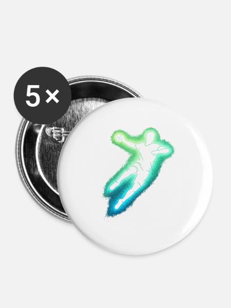 Neon Handball Sprung Silhouette - Buttons groß 56 mm (5er Pack) - Weiß